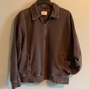 American Eagle Outfitters Faded Grey Quarter-Zip Relaxed Fit Pullover Sweatshirt